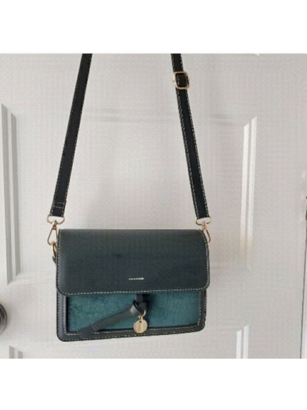 Structured Green Crossbody Shoulder Bag Gold Hardware Vegan Leather